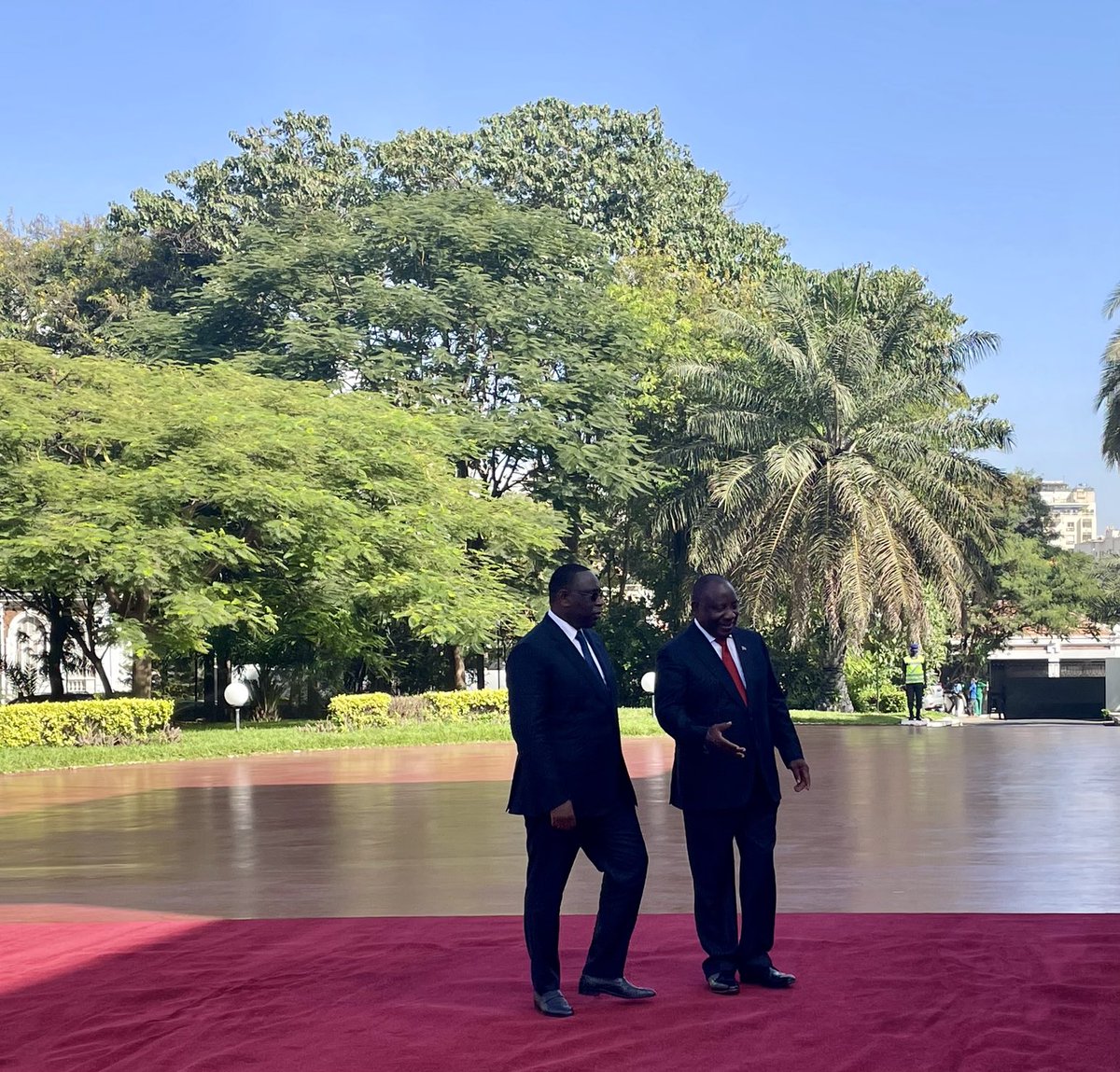 President Cyril Ramaphosa with Senegal's Macky Sall ahead of official talks between the two countries. Yesterday the leaders took part in the Senegal Peace and Security Conference where they raised concerns about the threats posed by the Covid19 pandemic. 